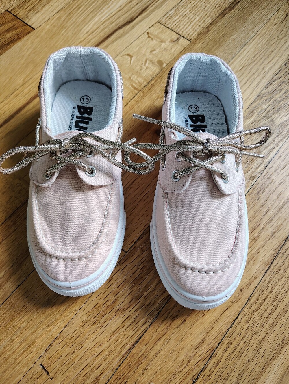 Girls Pink Canvas Boat Shoes with Metallic Laces size 13